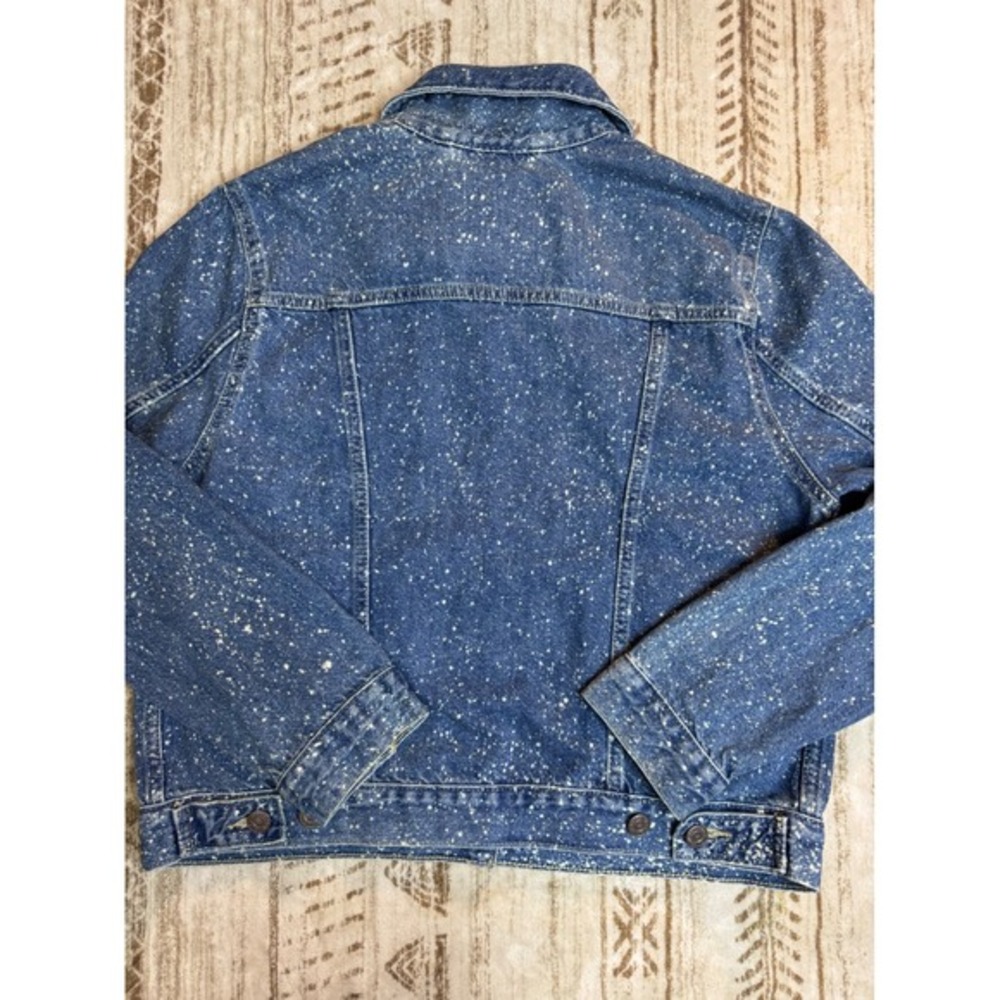 Levi's Trucker Denim Jacket Women's Large Boxy Cropped NWT Speckled‎ Splattered - Picture 8 of 11